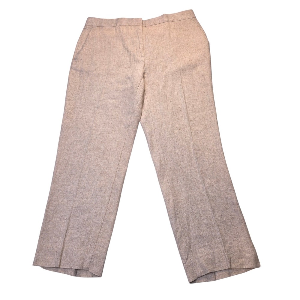 Zara Women's 12 Linen Blend Trousers Tan Straight Leg Tailored Pockets NWT Beach